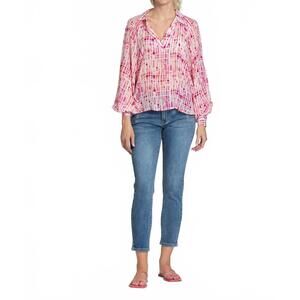 NEW APNY half-placket pullover blouse in pink multi